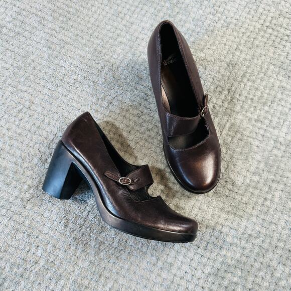 DANSKO Tara Chocolate Brown Leather Strappy Clogs Heels Round Toe Mary Jane 39 - Picture 1 of 6